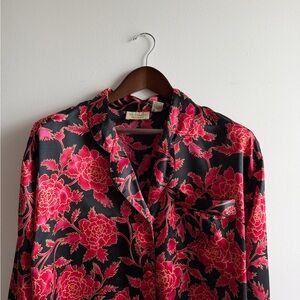 Victoria’s Secret Satin Pajama Top — Black & Pink Floral — Size M